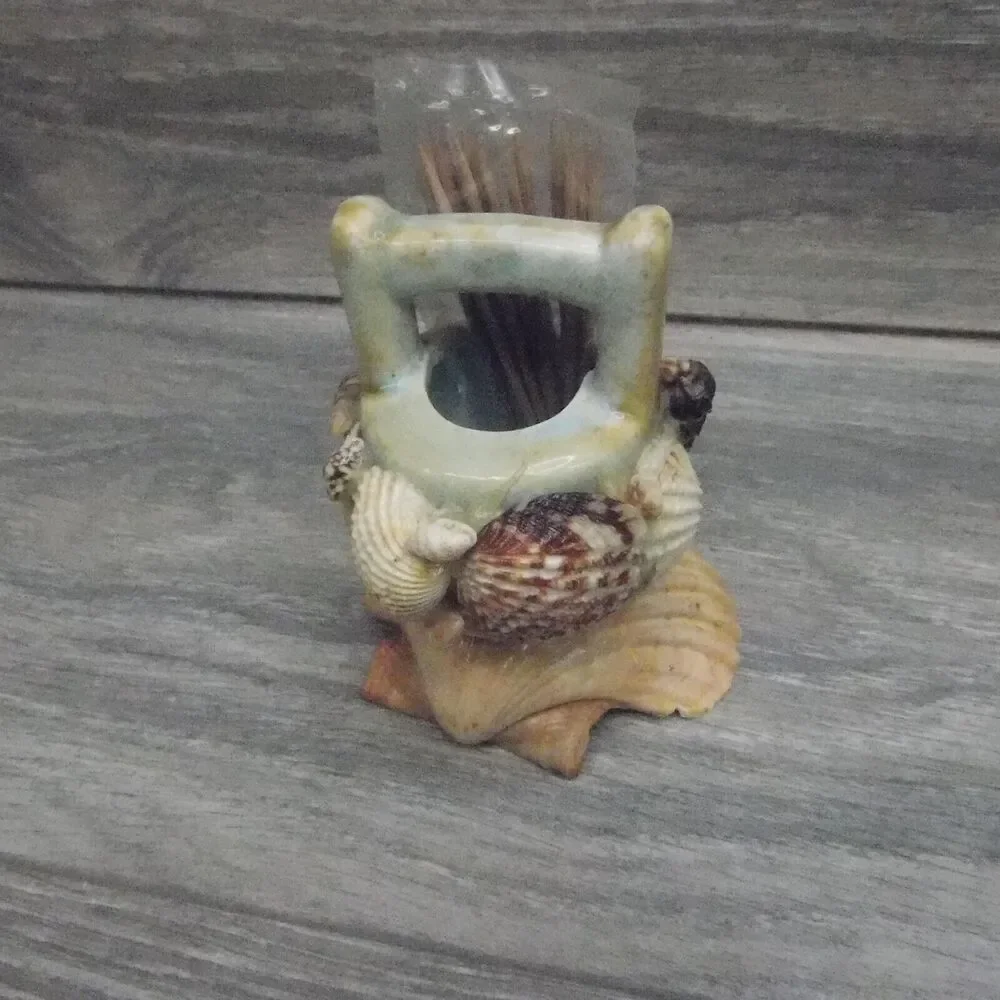 Nautical Coastal Kitchen Decor Seashell Toothpick Holder Basket Wishing Well